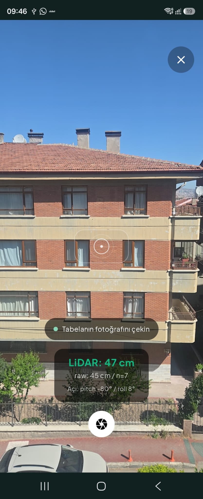 Canlı LiDAR tarama — mesafe ve açı