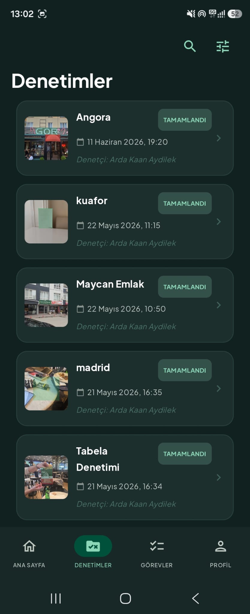 Denetimler listesi